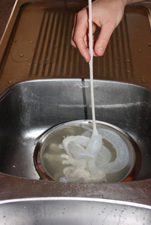 Allow the water to run through the intestine, removing any twists