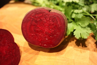 Vivid deep red of the cut beetroot