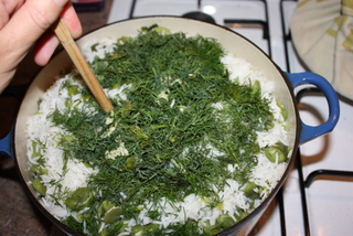 Layer broad beans and dill mix