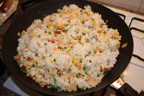 Fried rice before the soy is added