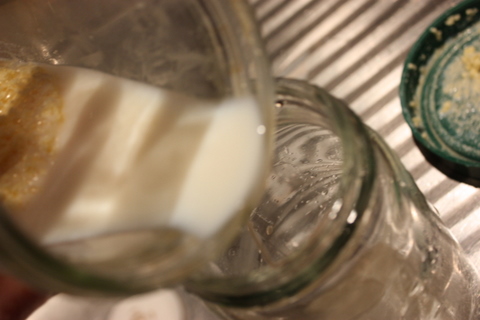 Pouring off the buttermilk Pouring off the buttermilk